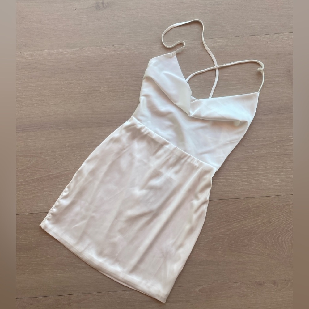 NWT FashionNova All To Myself Satin Mini Dress Cream Size XS